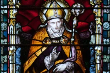 A detail from a stained-glass window depicting St. Alphonsus Liguori in Carlow Cathedral, Ireland
